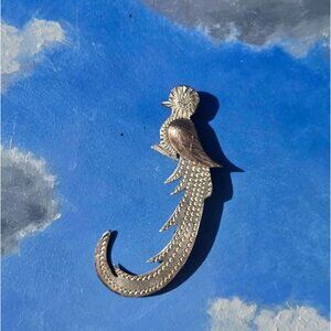 Vintage Guatemala 900 Silver Quetzal Bird Brooch Two Tone with 10k Gold Accent
